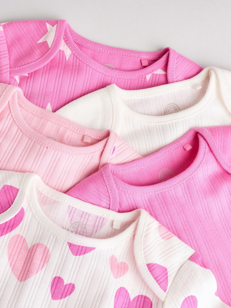 Pink Star 5 Pack Long Sleeve Baby Bodysuits