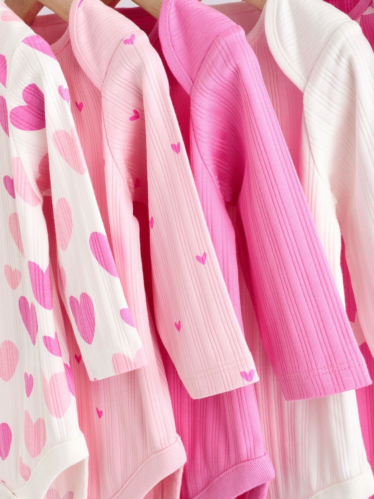 Pink Star 5 Pack Long Sleeve Baby Bodysuits