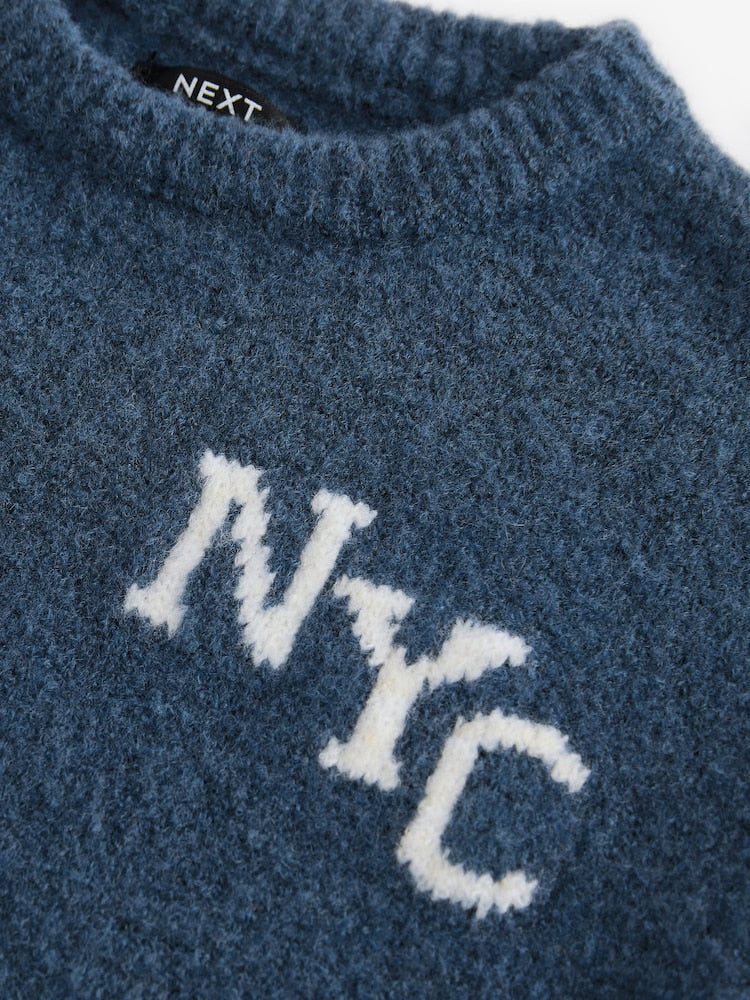 Navy Blue Knitted Crew Neck Jumper and Joggers Set (3mths-7yrs)