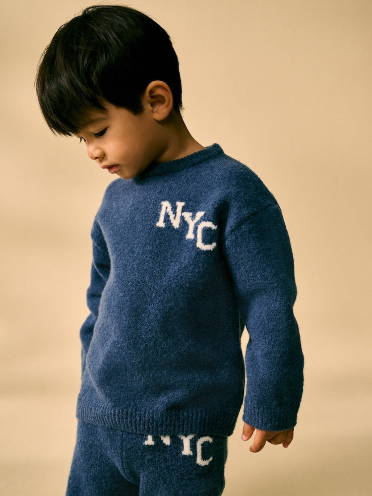 Navy Blue Knitted Crew Neck Jumper and Joggers Set (3mths-7yrs)