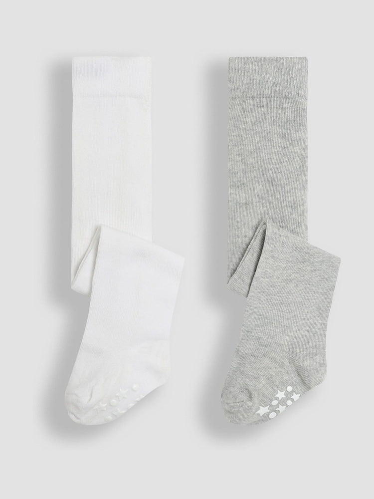 JoJo Maman Bébé Grey Cotton Rich Plain Tights - Size Up To 6 Months (50 - 68cm)