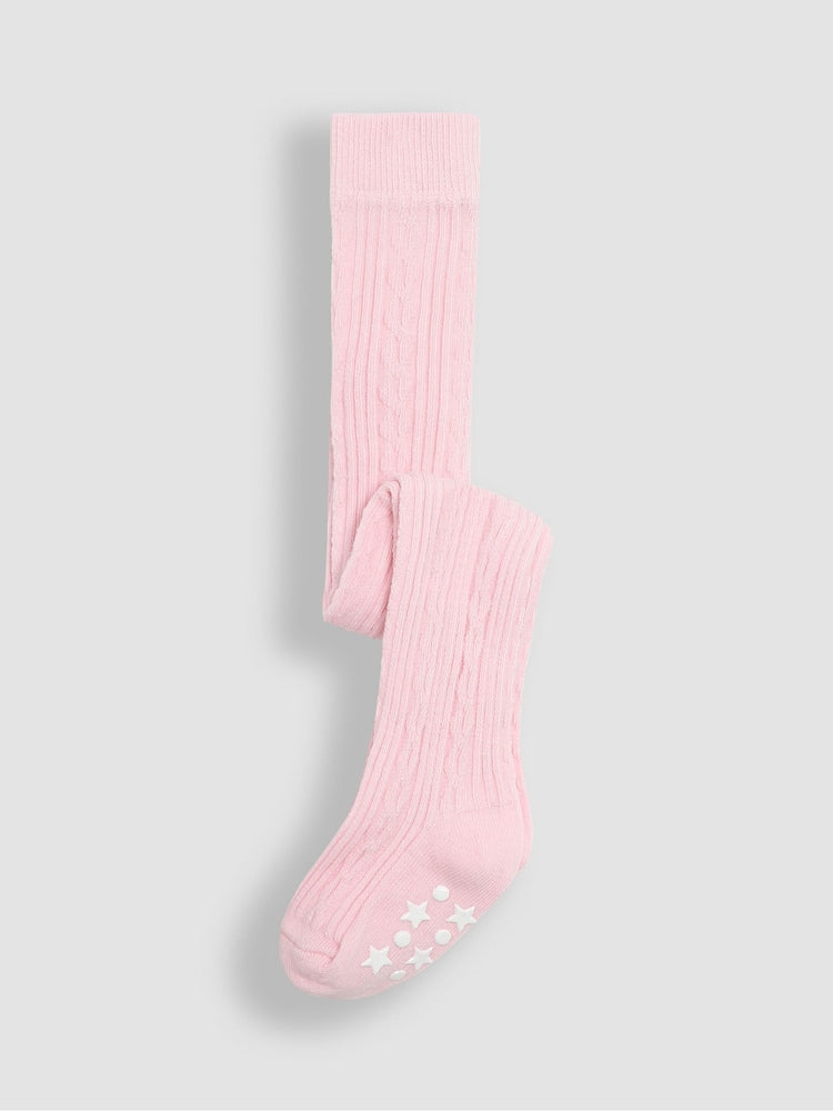JoJo Maman Bébé Pale Pink Cable Ribbed Tights - Size Up To 6 Months (50 - 68cm) - Pale Pink