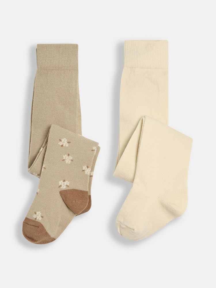 JoJo Maman Bébé Natural 2-Pack Cotton Rich Tights - Size Up To 6 Months (50 - 68cm) - Natural