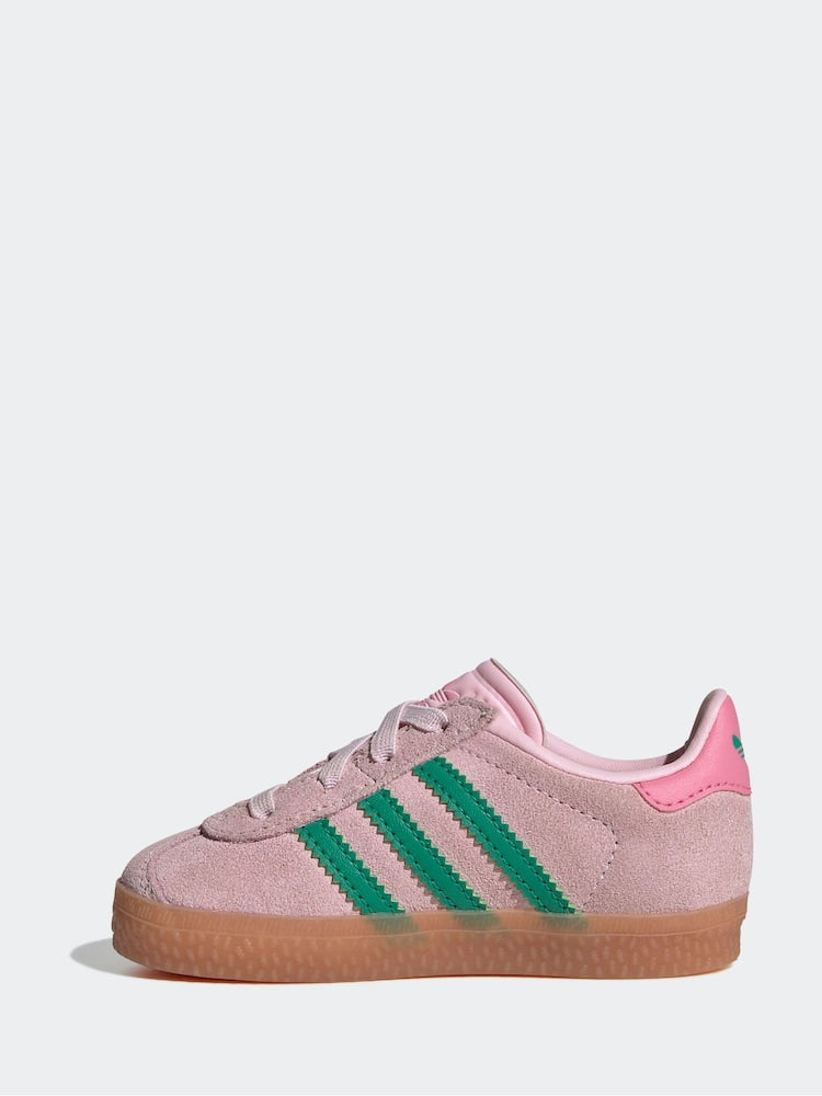 adidas Originals Pink/Green Gazelle Comfort Closure Elastic Laces Infant Trainers