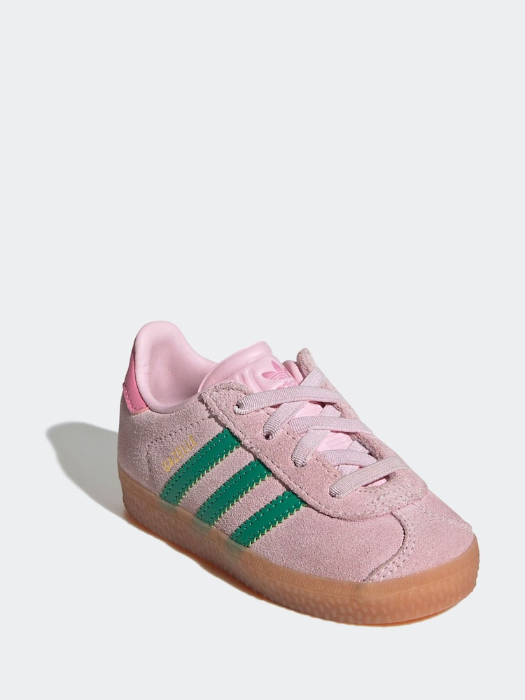 adidas Originals Pink/Green Gazelle Comfort Closure Elastic Laces Infant Trainers