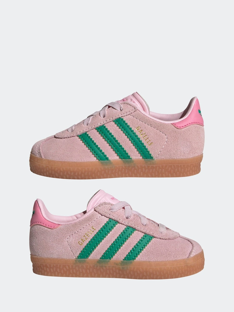 adidas Originals Pink/Green Gazelle Comfort Closure Elastic Laces Infant Trainers