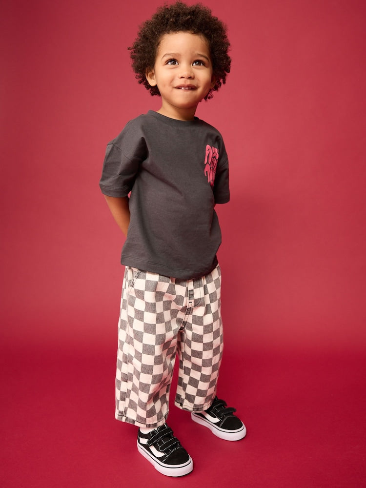 Black/White Checkerboard Pull On Wide Trousers (3mths-7yrs)