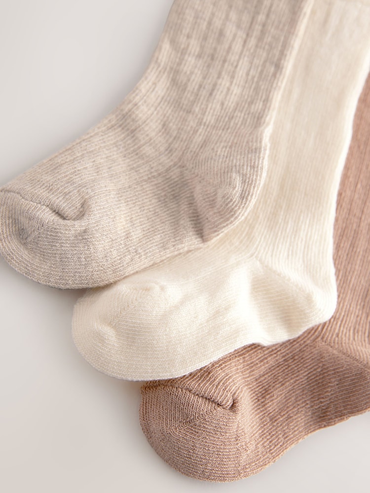 Neutral Rib Knee High Baby Socks 3 Pack - Size 50cm (First Size)