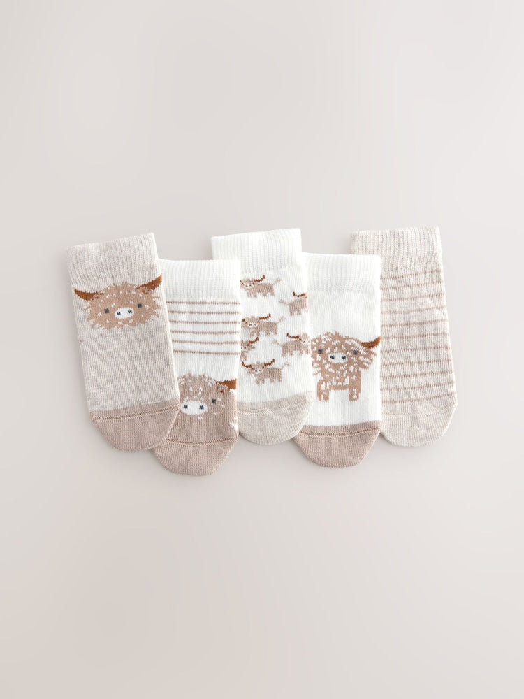 Neutral Hamish Baby Socks 5 Pack