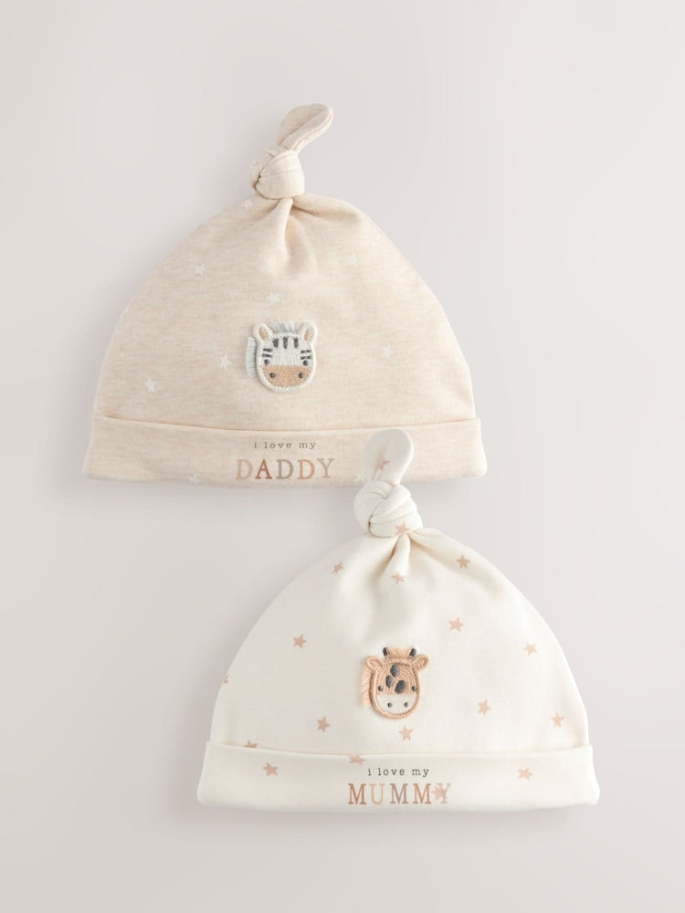 Neutral I Love My Mummy/Daddy Baby Tie Top Hats 2 Pack (0-12mths)