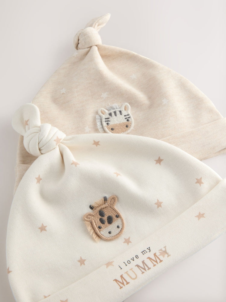 Neutral I Love My Mummy/Daddy Baby Tie Top Hats 2 Pack (0-12mths)