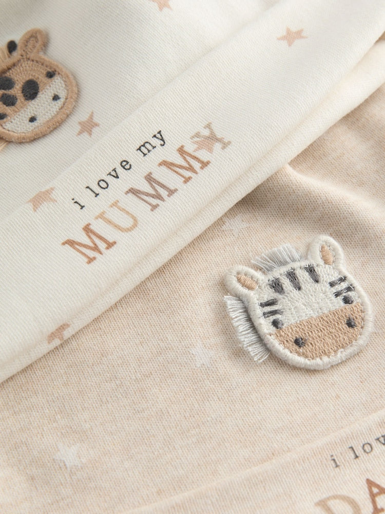 Neutral I Love My Mummy/Daddy Baby Tie Top Hats 2 Pack (0-12mths)