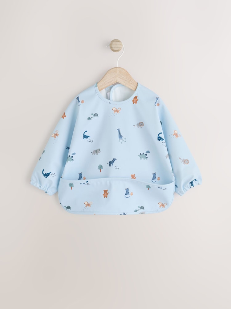 Blue Dino Jungle Weaning And Feeding Sleeved Bib