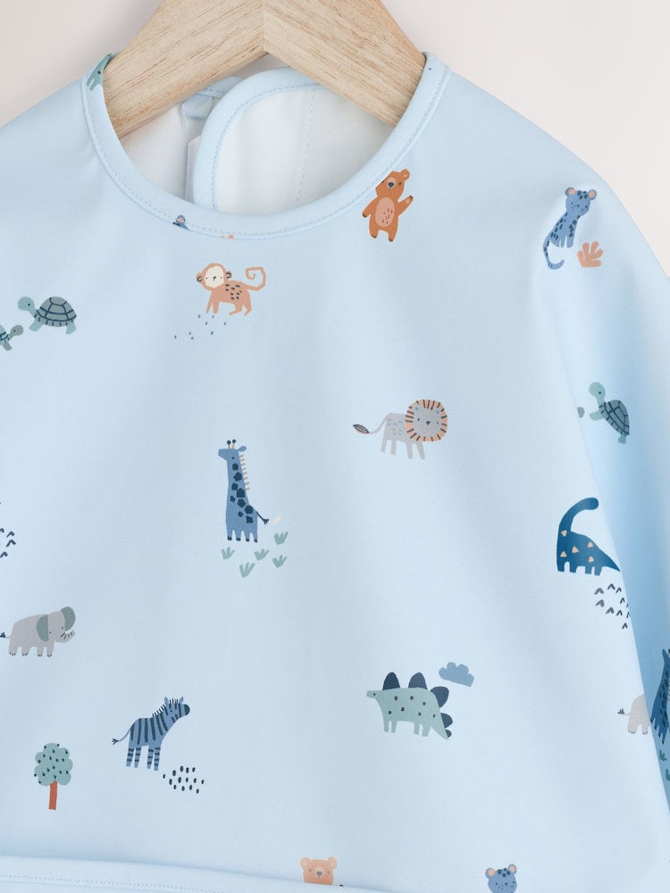 Blue Dino Jungle Weaning And Feeding Sleeved Bib