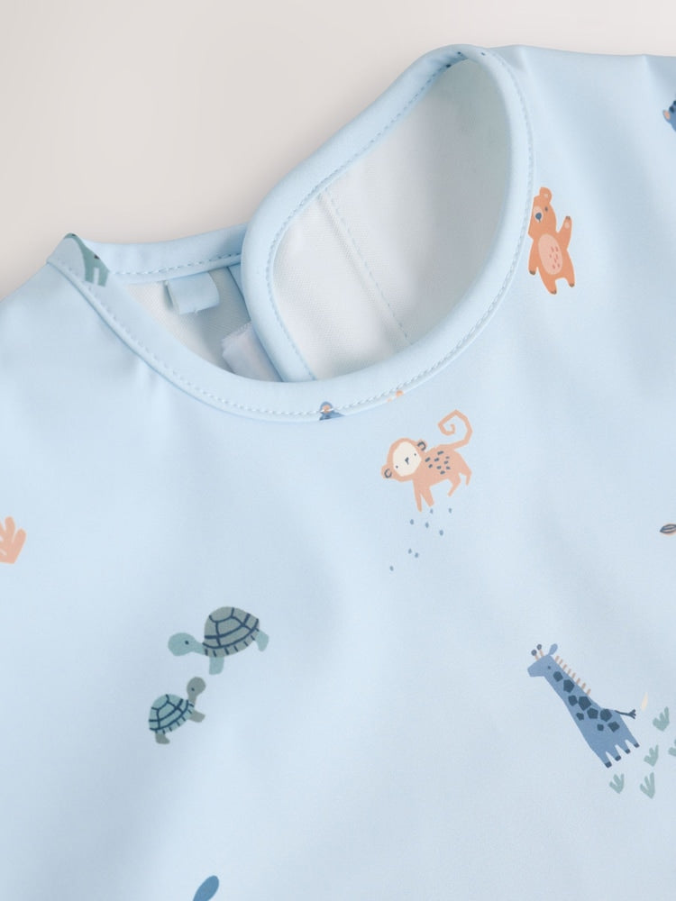 Blue Dino Jungle Weaning And Feeding Sleeved Bib