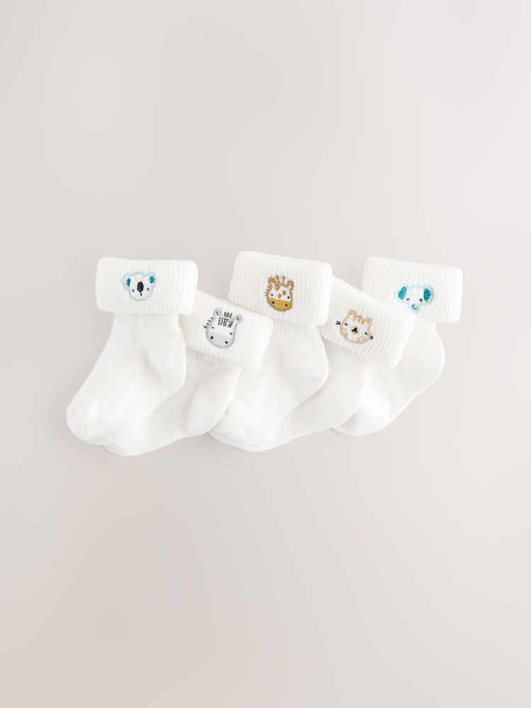 White Character Embroidered Roll Top Socks 5 Pack