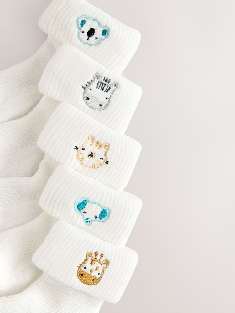 White Character Embroidered Roll Top Socks 5 Pack