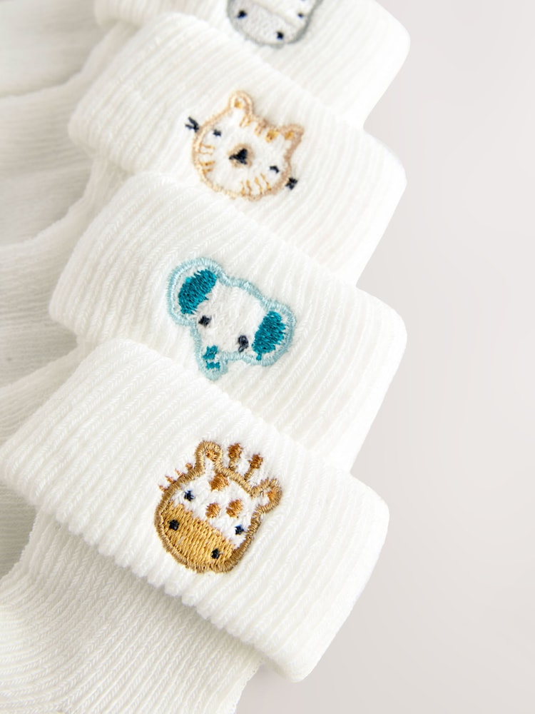 White Character Embroidered Roll Top Socks 5 Pack