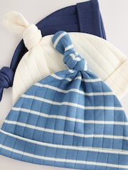 Blue Tie Top 100% Cotton Hats 3 Pack (0-12mths) - Size 44cm (5lb)