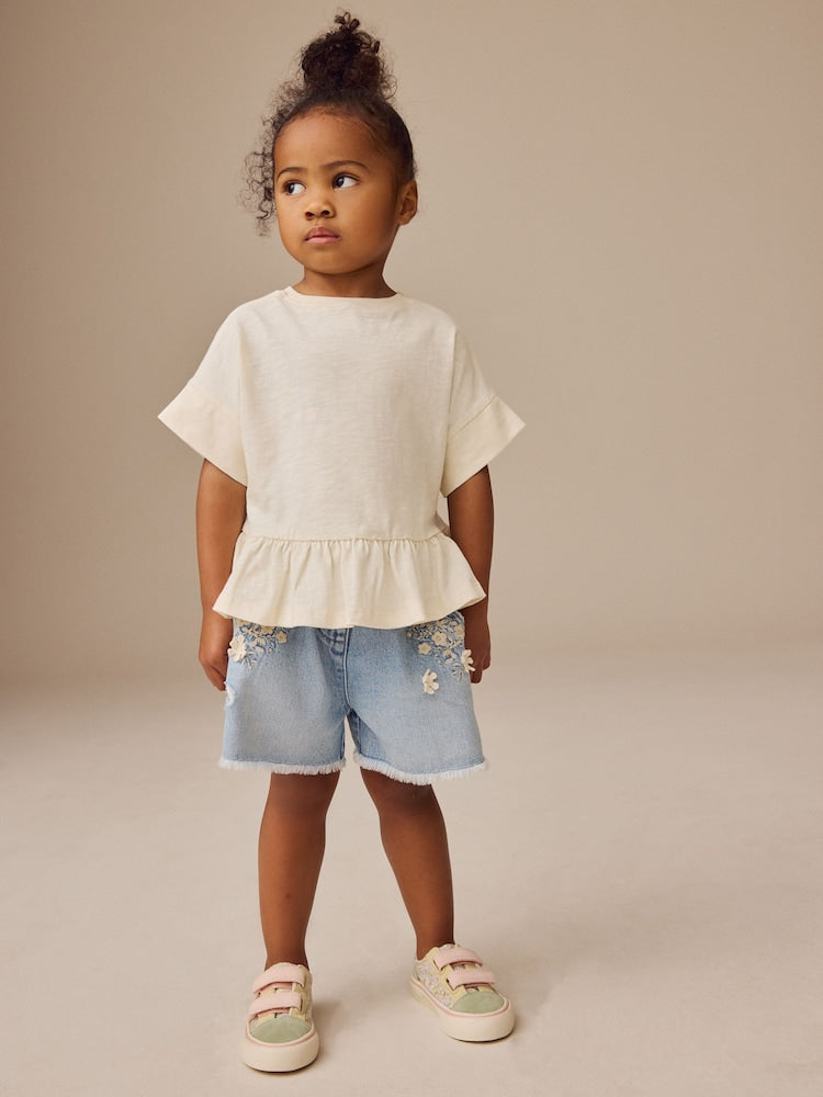 White Short Sleeve Peplum T-Shirt (3mths-7yrs)