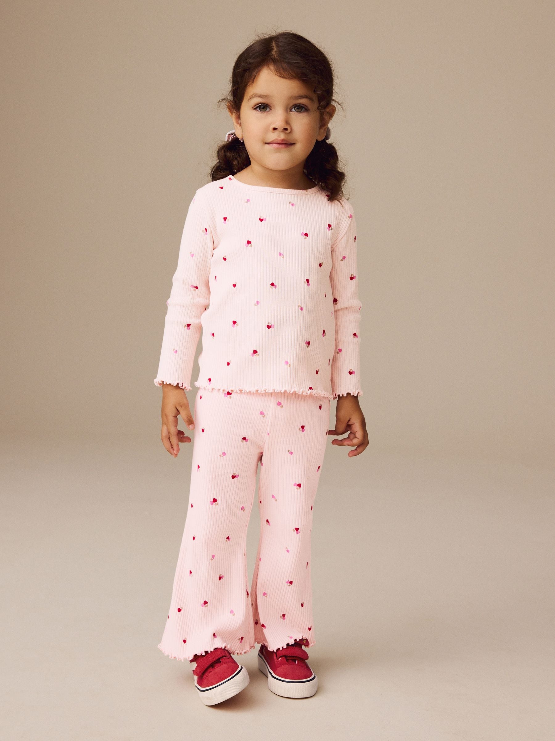 Pink Cherry Hearts Rib Flare Leggings (3mths-7yrs) - Size 3-6 Months (62-68cm)