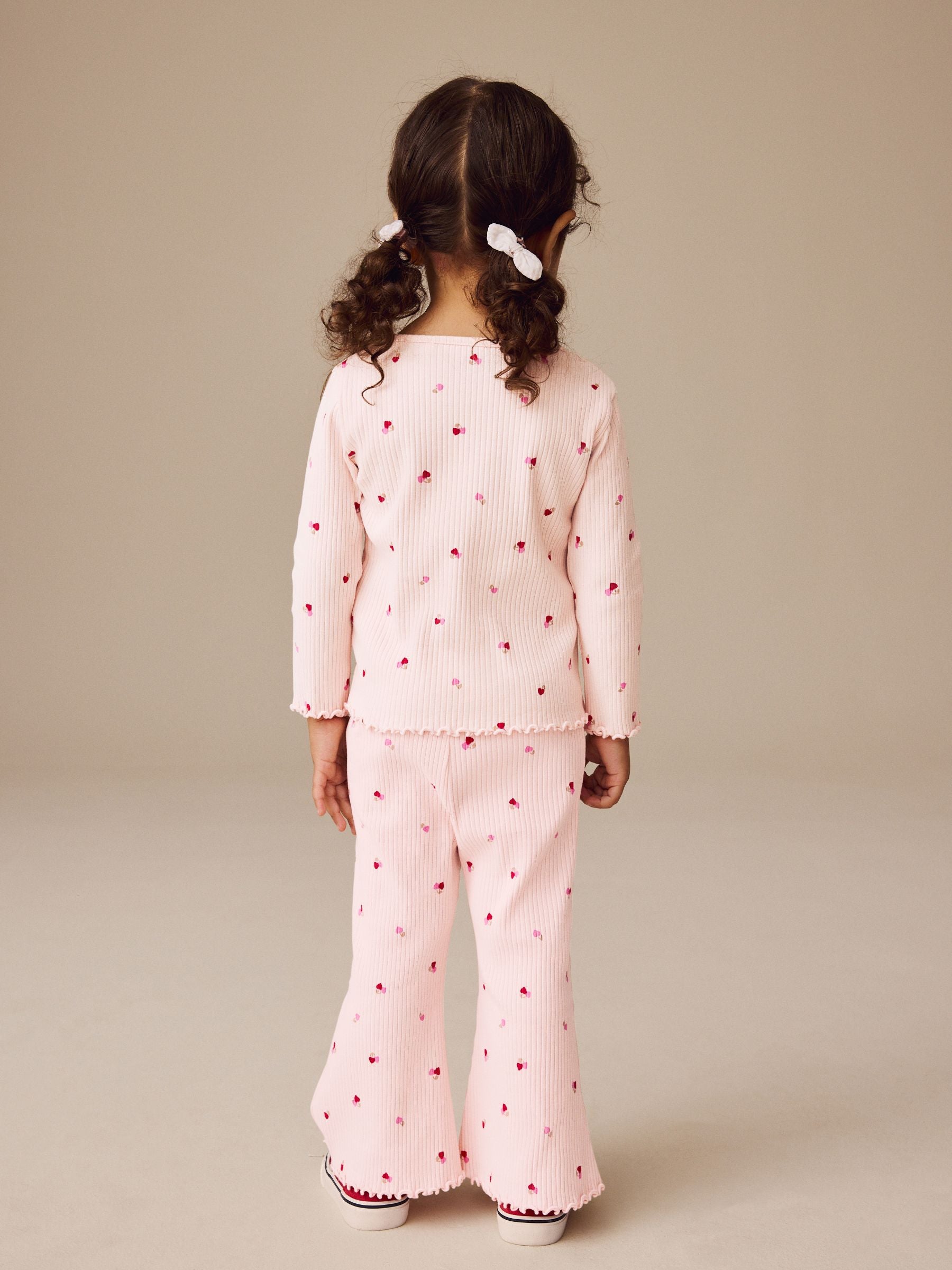 Pink Cherry Hearts Rib Flare Leggings (3mths-7yrs) - Size 3-6 Months (62-68cm)