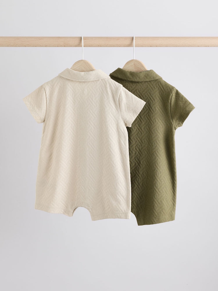 Neutral/Khaki Textured Baby Rompers 2 Pack