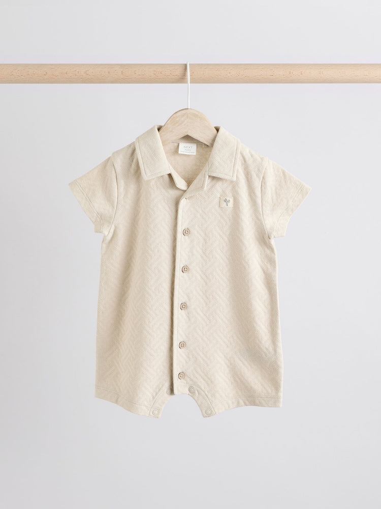 Neutral/Khaki Textured Baby Rompers 2 Pack