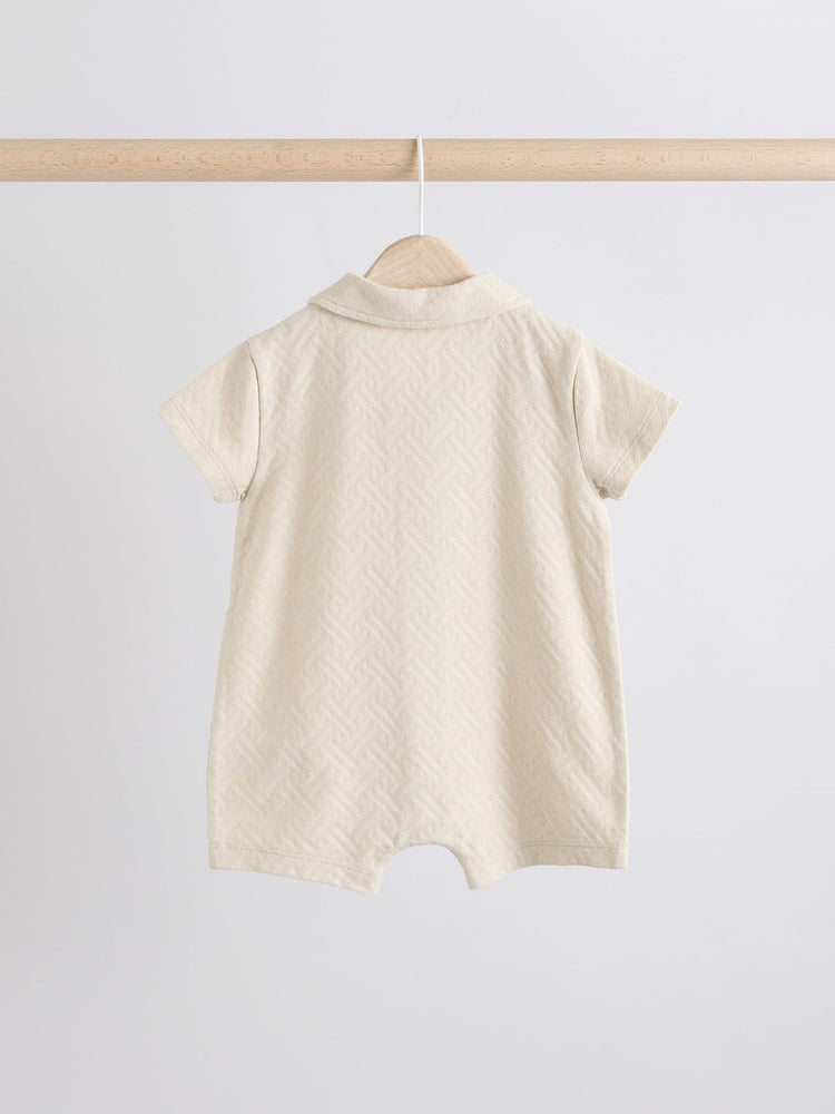 Neutral/Khaki Textured Baby Rompers 2 Pack