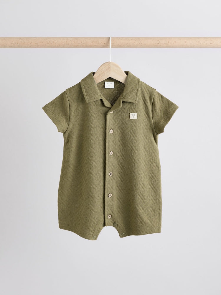 Neutral/Khaki Textured Baby Rompers 2 Pack