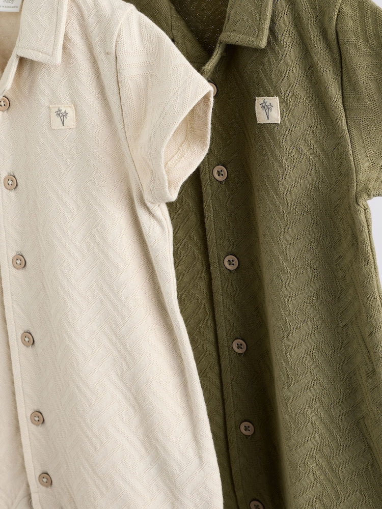Neutral/Khaki Textured Baby Rompers 2 Pack
