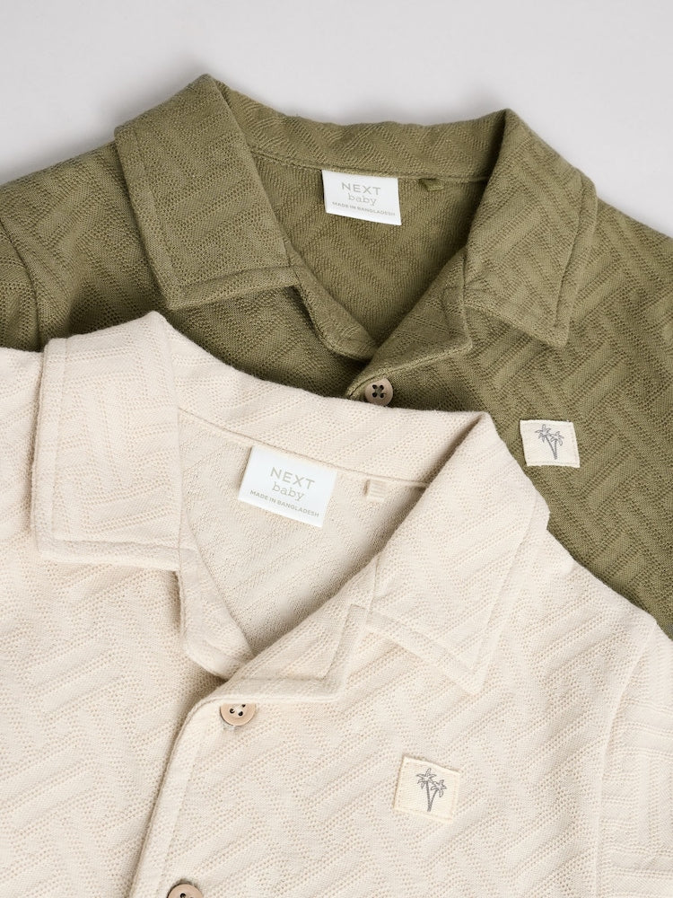 Neutral/Khaki Textured Baby Rompers 2 Pack