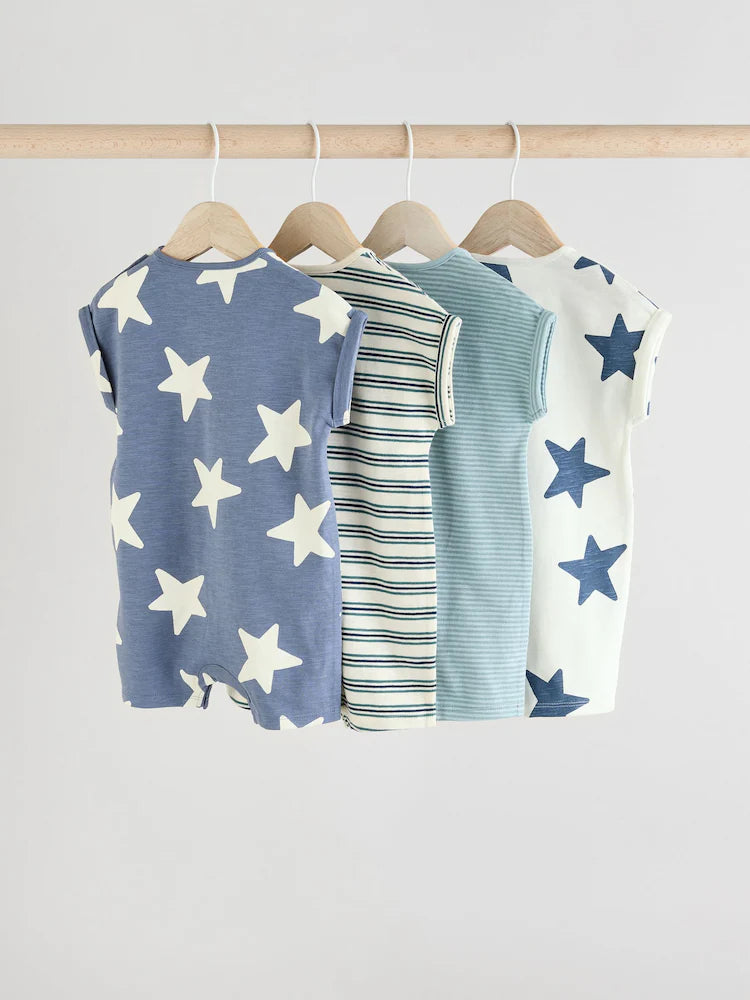 Teal Blue Jersey Baby Rompers 4 Pack