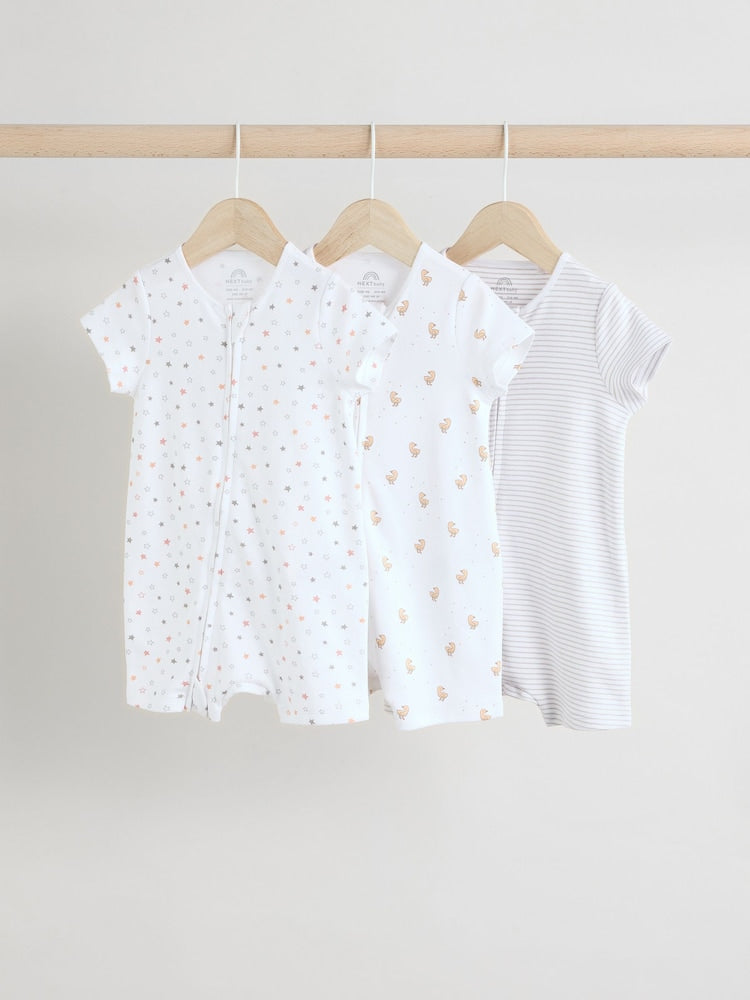 White 100% Cotton Two Way Zip Romper Sleepsuits 3 Pack (0mths-3yrs) - 12-18 Months (80-86cm)