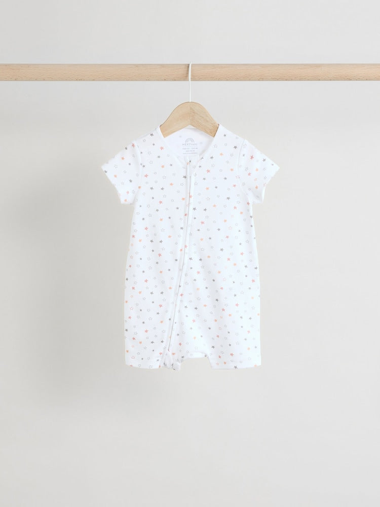 White 100% Cotton Two Way Zip Romper Sleepsuits 3 Pack (0mths-3yrs)