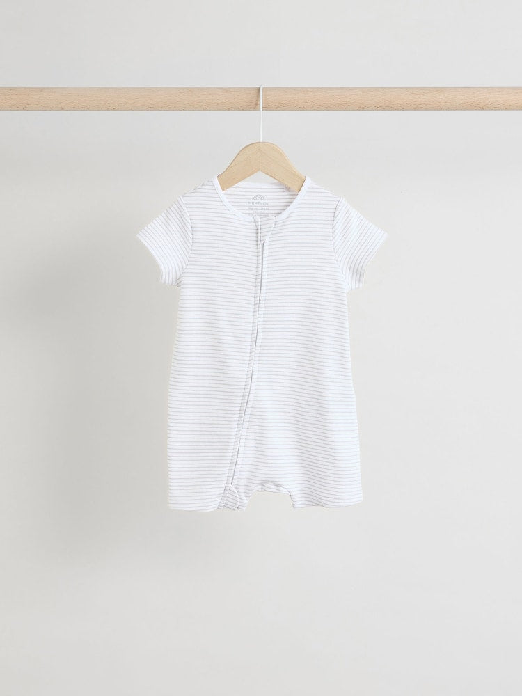 White 100% Cotton Two Way Zip Romper Sleepsuits 3 Pack (0mths-3yrs)