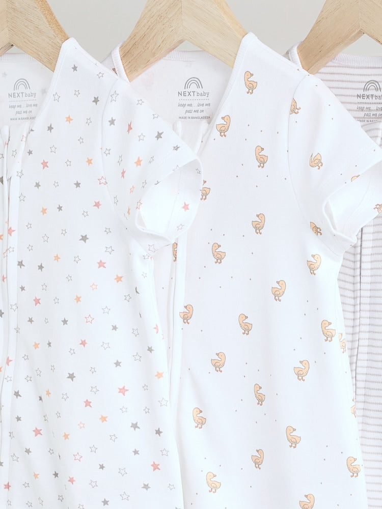 White 100% Cotton Two Way Zip Romper Sleepsuits 3 Pack (0mths-3yrs)