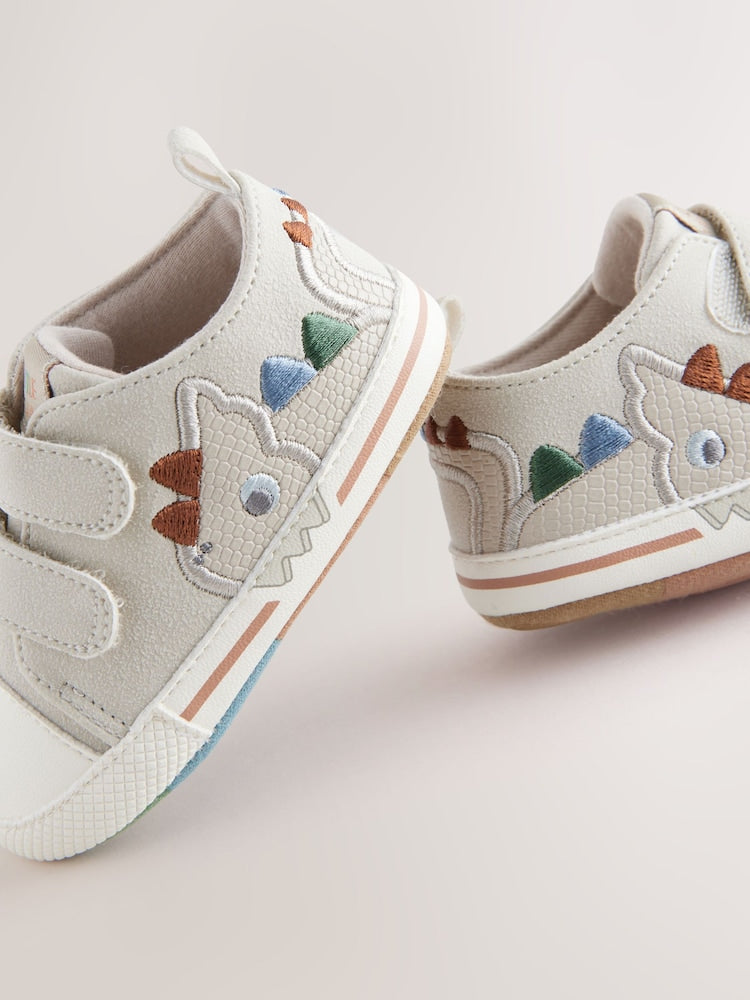 Grey Dino Touch Fastening Baby Trainers (0-2mths) - Size Up To 3 Months (50 - 62cm)