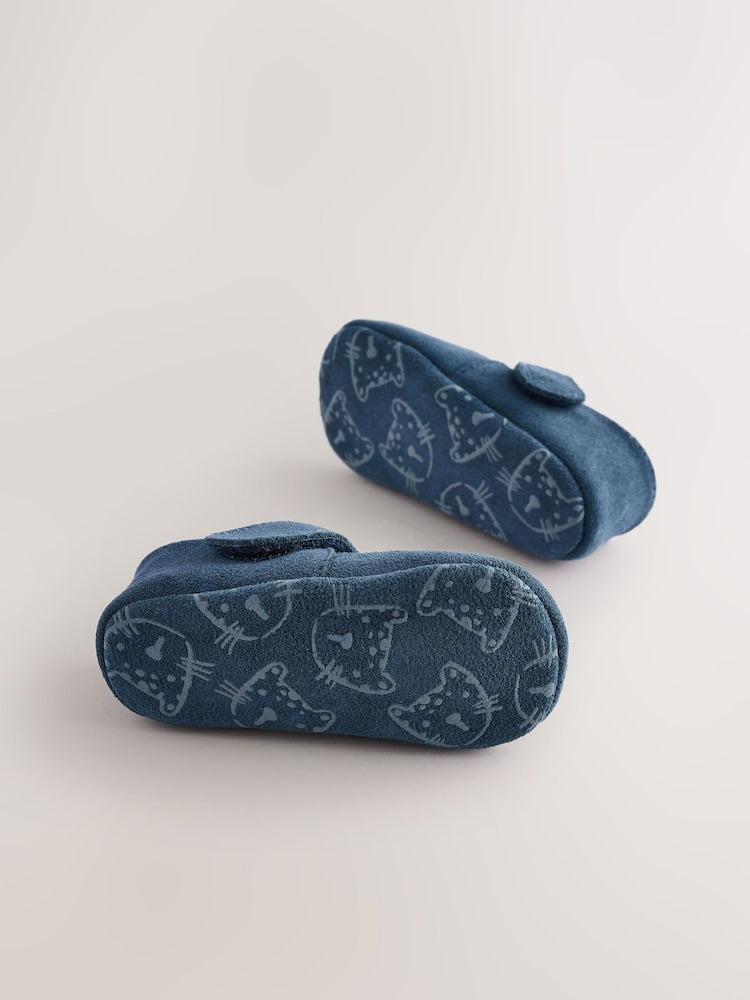 Navy Suede Leather Baby T-Bar Shoes (0-24mths) - Size Up To 3 Months (50 - 62cm)