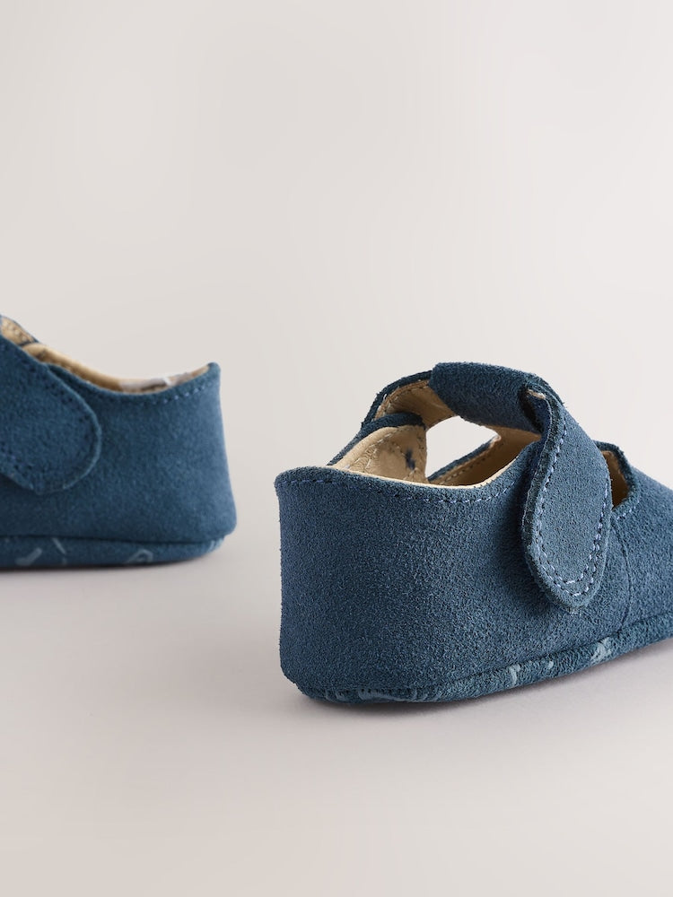 Navy Suede Leather Baby T-Bar Shoes (0-24mths) - Size Up To 3 Months (50 - 62cm)