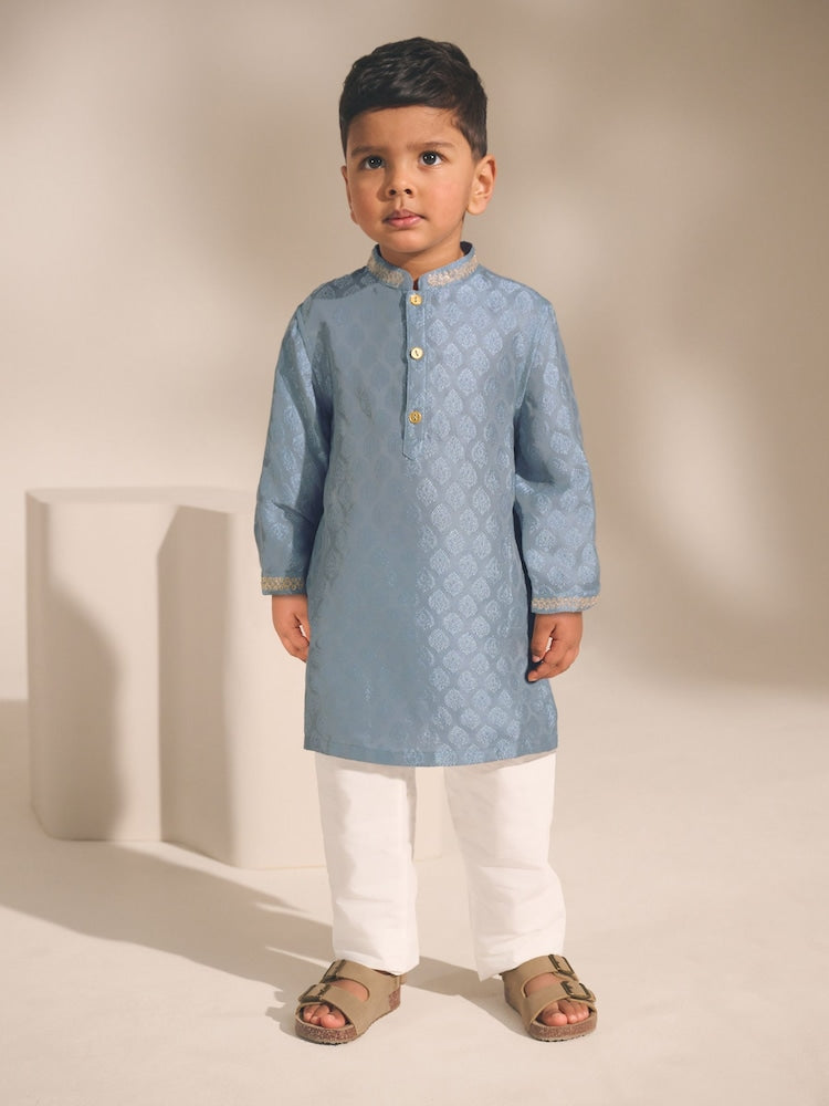 Blue Leaf Embroidered Kurta Shirt (3mths-16yrs) (3mths-16yrs)