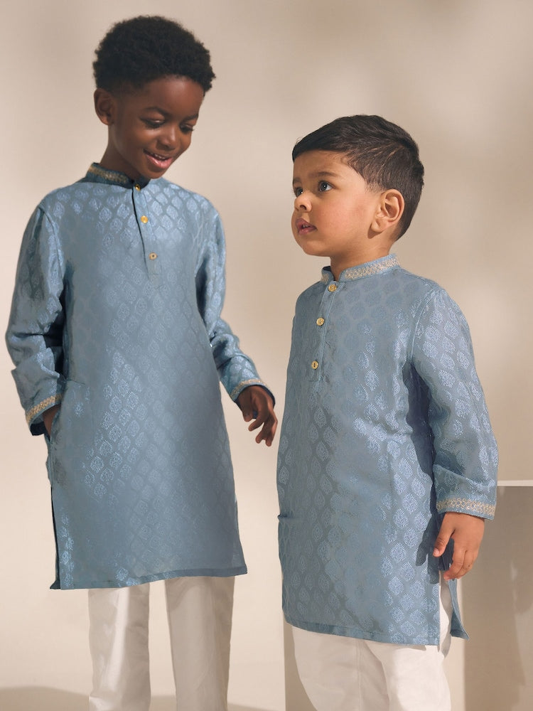 Blue Leaf Embroidered Kurta Shirt (3mths-16yrs) (3mths-16yrs)
