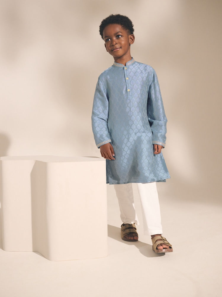 Blue Leaf Embroidered Kurta Shirt (3mths-16yrs) (3mths-16yrs)