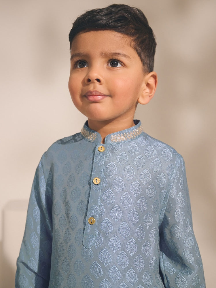 Blue Leaf Embroidered Kurta Shirt (3mths-16yrs) (3mths-16yrs)