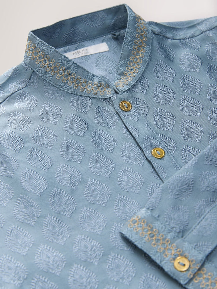 Blue Leaf Embroidered Kurta Shirt (3mths-16yrs) (3mths-16yrs)