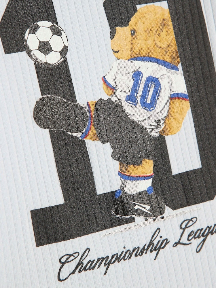 River Island Blue World Cup Bear Babygrow &