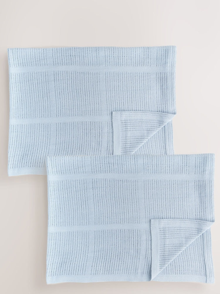 2 Pack Blue Cotton Baby Cellular Blankets