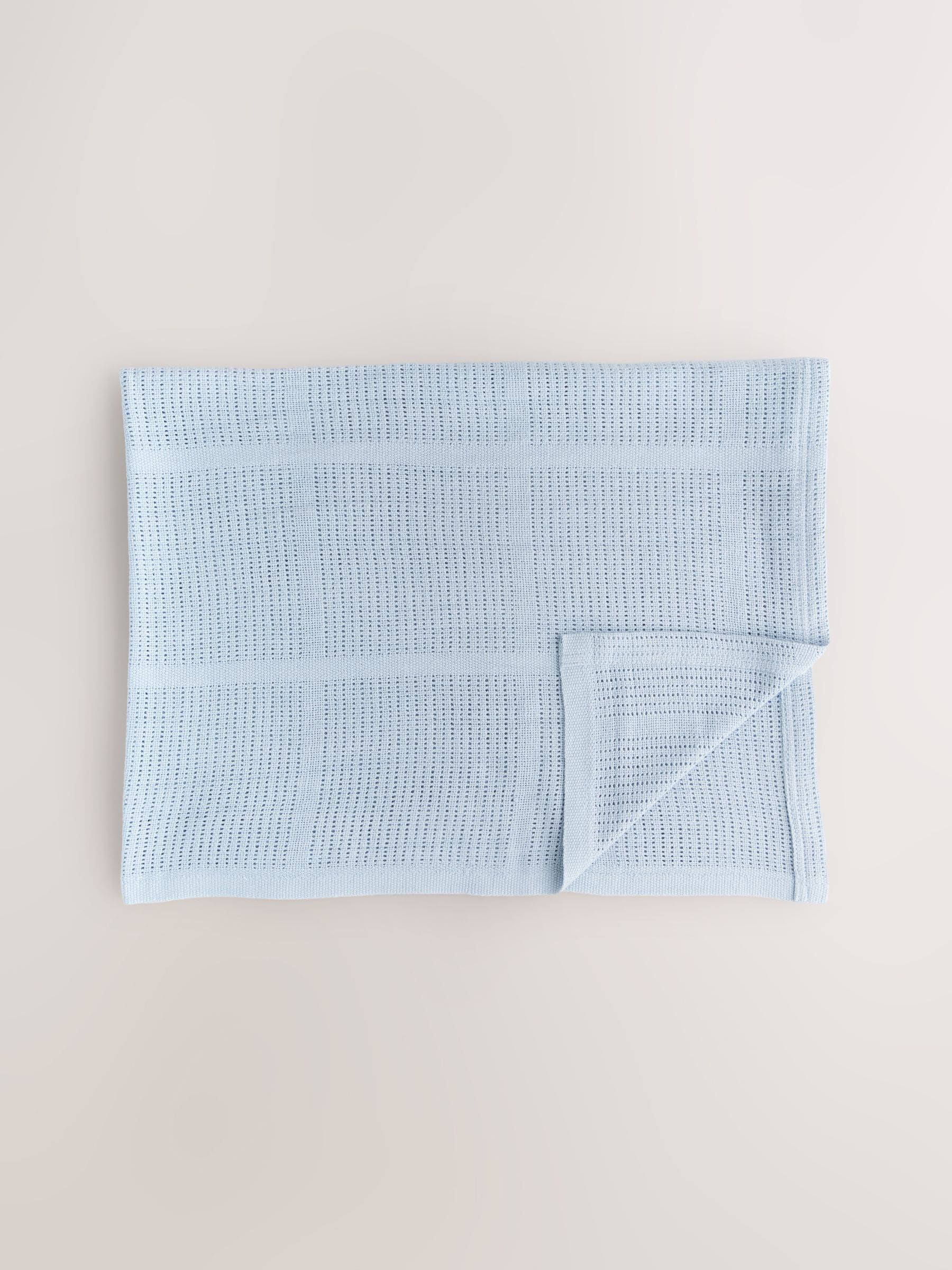 2 Pack Blue Cotton Baby Cellular Blankets - Size 75x95
