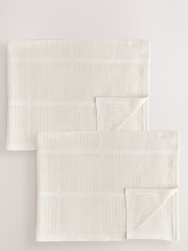 2 Pack Natural Cotton Baby Cellular Blankets - Size 75x95