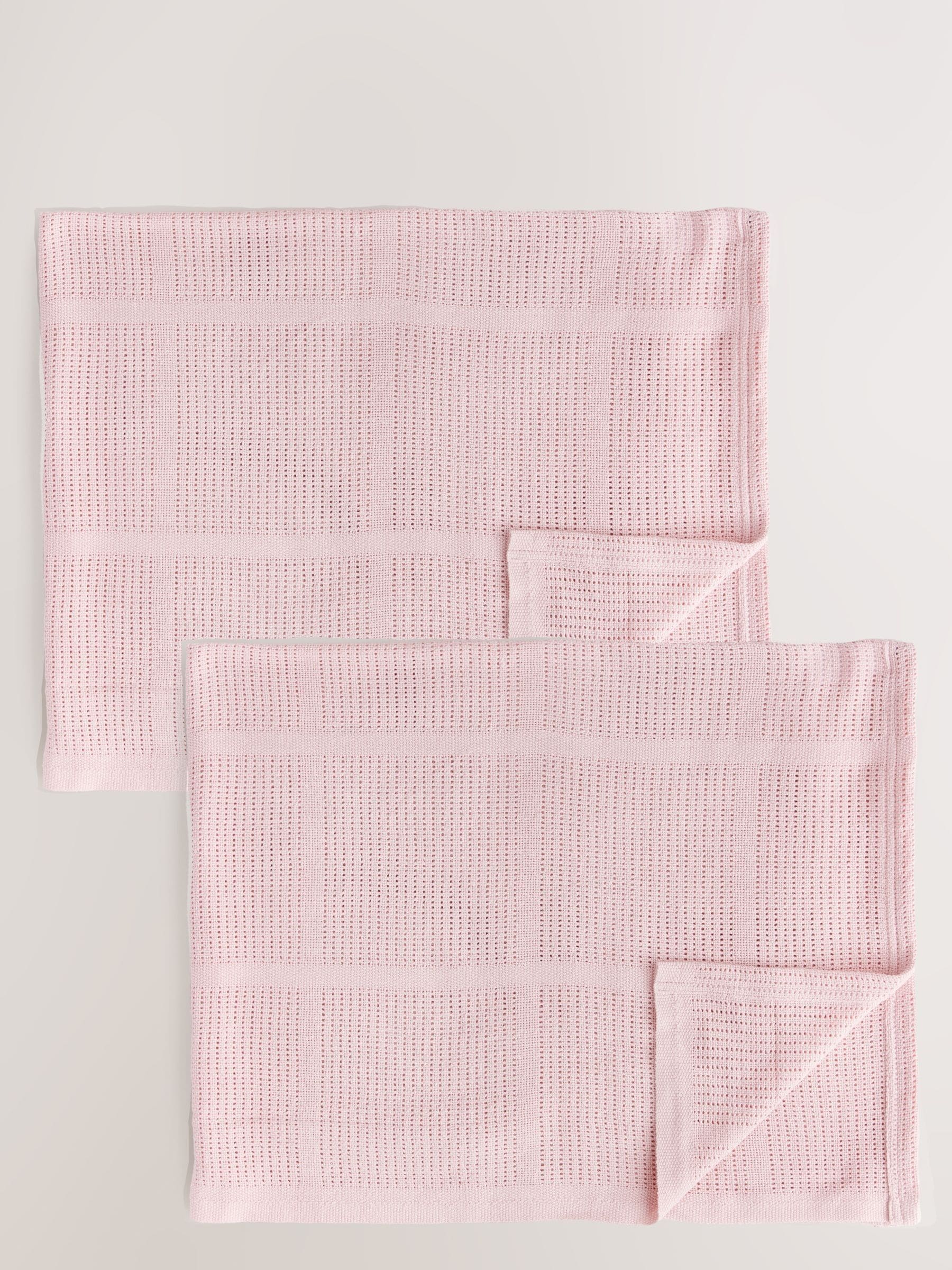 2 Pack Pink Cotton Baby Cellular Blankets - Size 75x95 - Default 1
